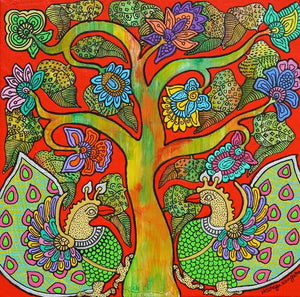 Nature acrylic painting titled 'Prakruthi 1', 12x12 inches, by artist Neeraja Kongara on Canvas