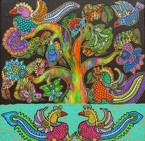 Nature acrylic painting titled 'Prakruthi 2', 12x12 inches, by artist Neeraja Kongara on Canvas