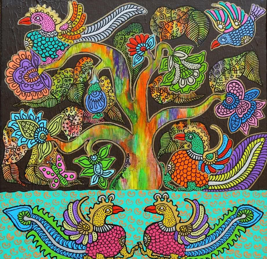 Nature acrylic painting titled 'Prakruthi 2', 12x12 inches, by artist Neeraja Kongara on Canvas