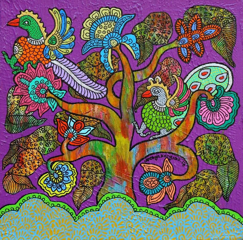 Nature acrylic painting titled 'Prakruthi 3', 12x12 inches, by artist Neeraja Kongara on Canvas