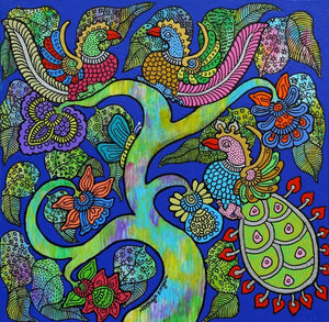 Nature acrylic painting titled 'Prakruthi 4', 12x12 inches, by artist Neeraja Kongara on Canvas