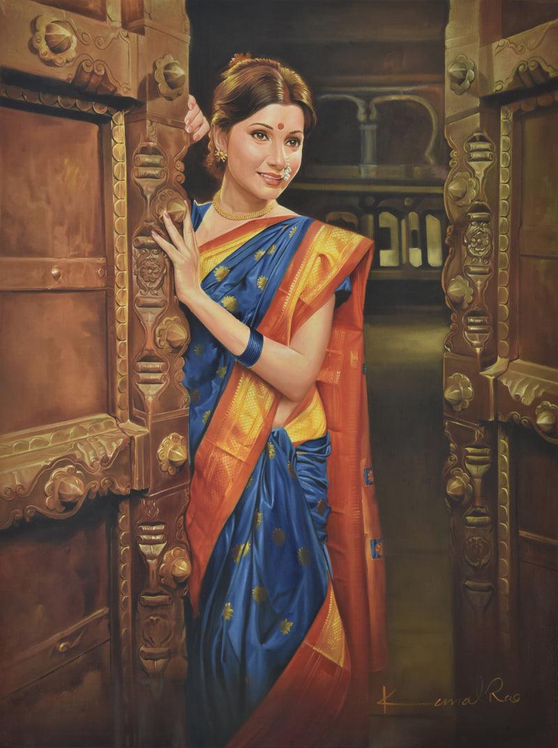 Figurative oil painting titled 'Pratiksha', 36x48 inches, by artist Kamal Rao on Canvas