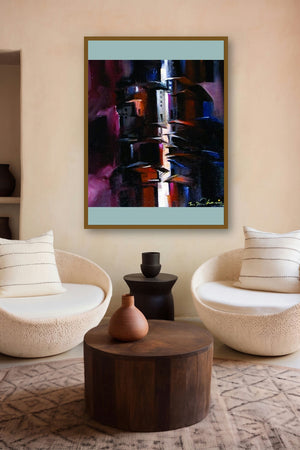Present Landscape (City Shadows: An Urban Abstraction) by artist Solomon Rajendiran displayed in a Museum Style gallery