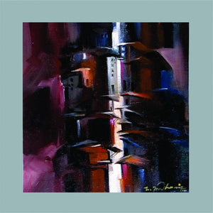 Present Landscape (City Shadows: An Urban Abstraction) by Solomon Rajendiran, Original Acrylic Abstract Painting on Canvas, X-Small Square Wall Art