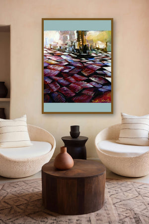 Present Landscape (Urban Mosaic: A City in Tiles) by artist Solomon Rajendiran displayed in a Modern gallery