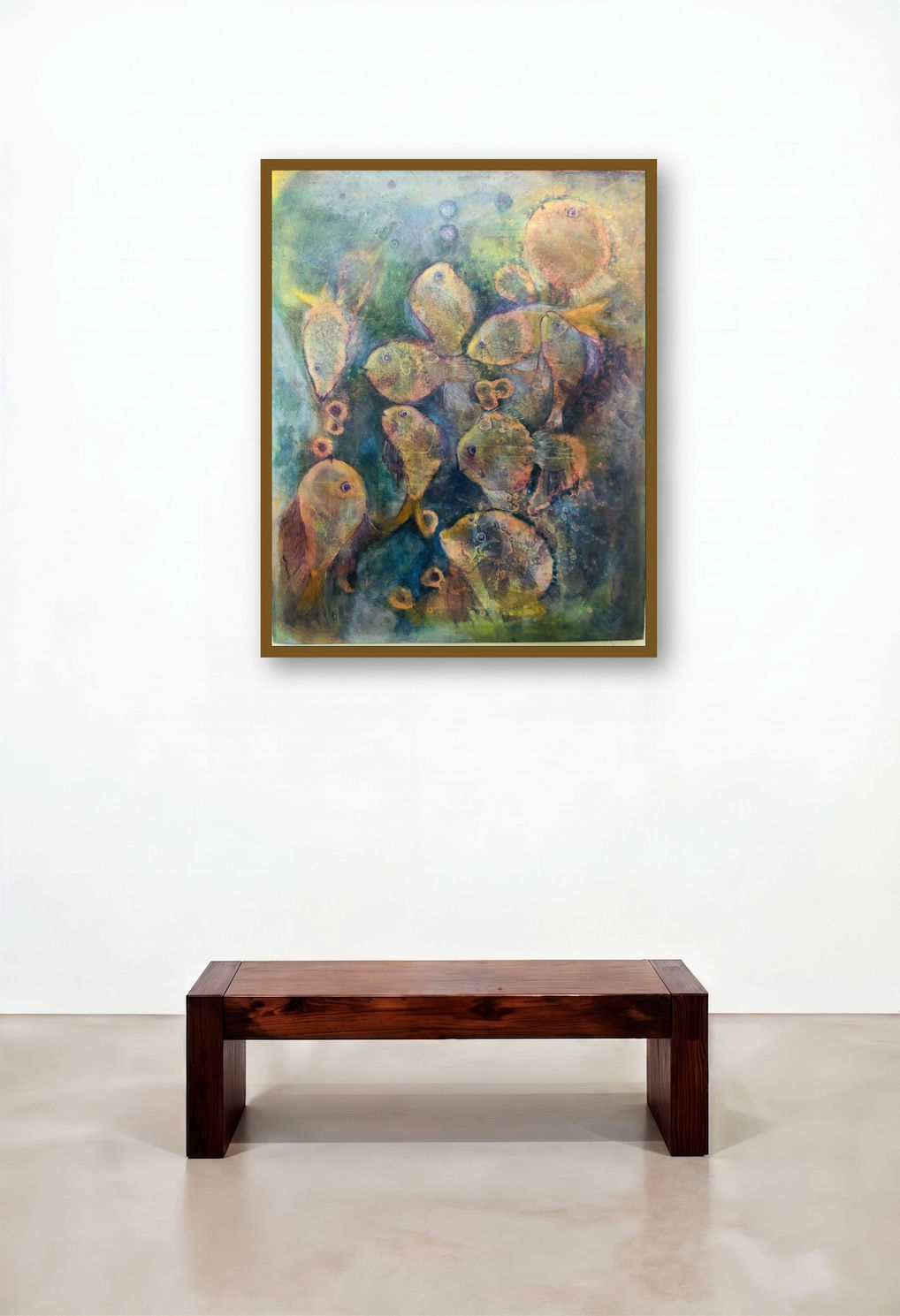 Preserve The Ocean (Submerged Symphony) by artist Priya Yabaluri displayed in a Rustic Penthouse