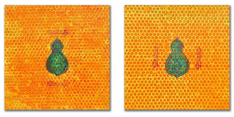 Abstract acrylic painting titled 'Purabh Paschim', 12x12 inches, by artist Sumit Mehndiratta on Canvas