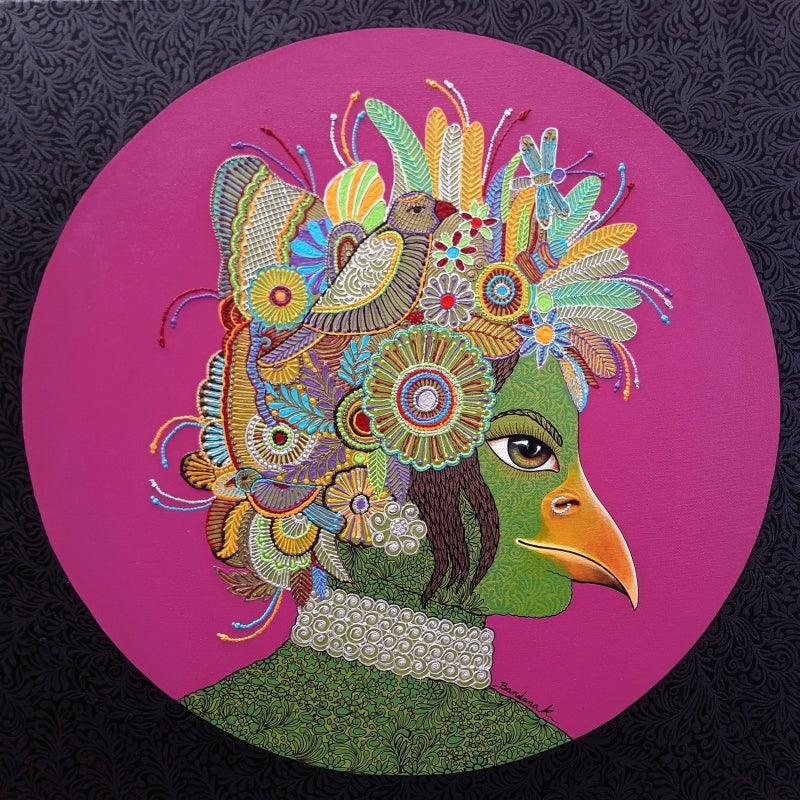 Fantasy mixed media painting titled 'Queen 3', 24x24 inches, by artist Bandana Kumari on Canvas