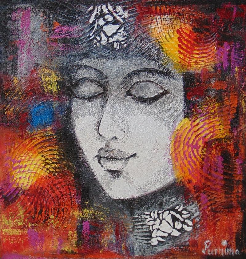 contemporary acrylic painting titled 'Queen', 12x12 inches, by artist Purnima Gupta on Canvas