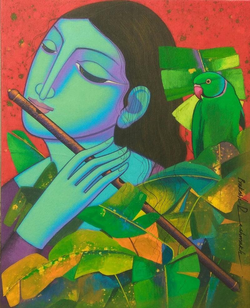 Religious acrylic painting titled 'Radha', 17x14 inches, by artist Prakash Deshmukh on Canvas