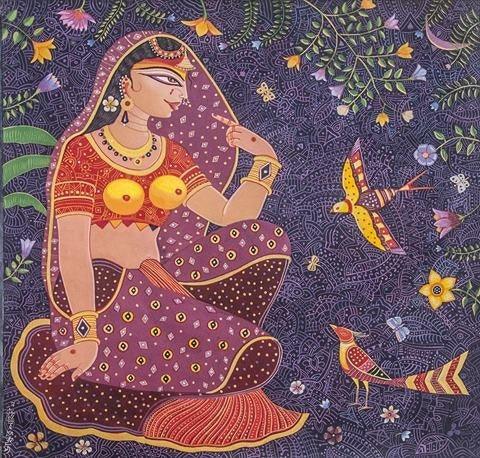 Religious acrylic painting titled 'Radha', 30x30 inches, by artist Bhaskar Lahiri on Canvas