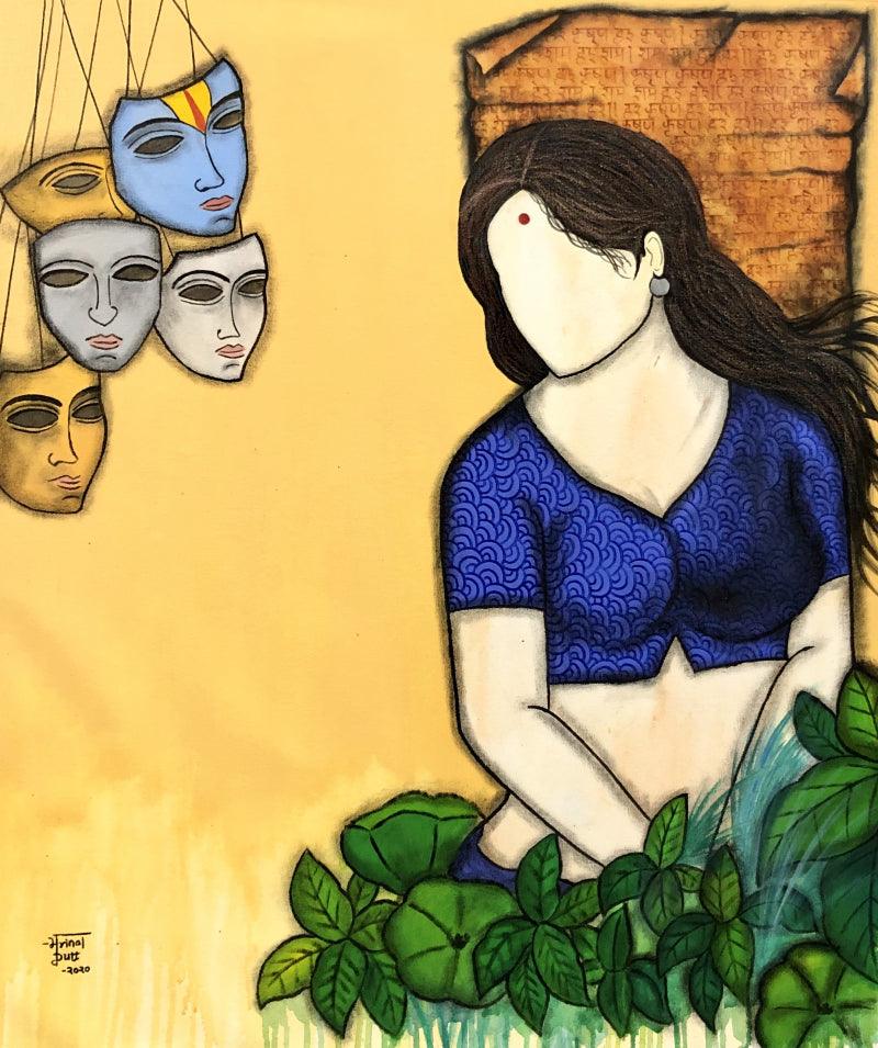 contemporary acrylic painting titled 'Radha', 28x34 inches, by artist Mrinal Dutt on Canvas