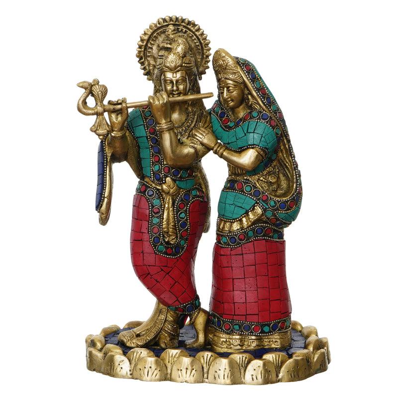 Religious handicraft titled 'Radha Krishna 1', 11x7x5 inches, by artist Brass Handicrafts on Brass