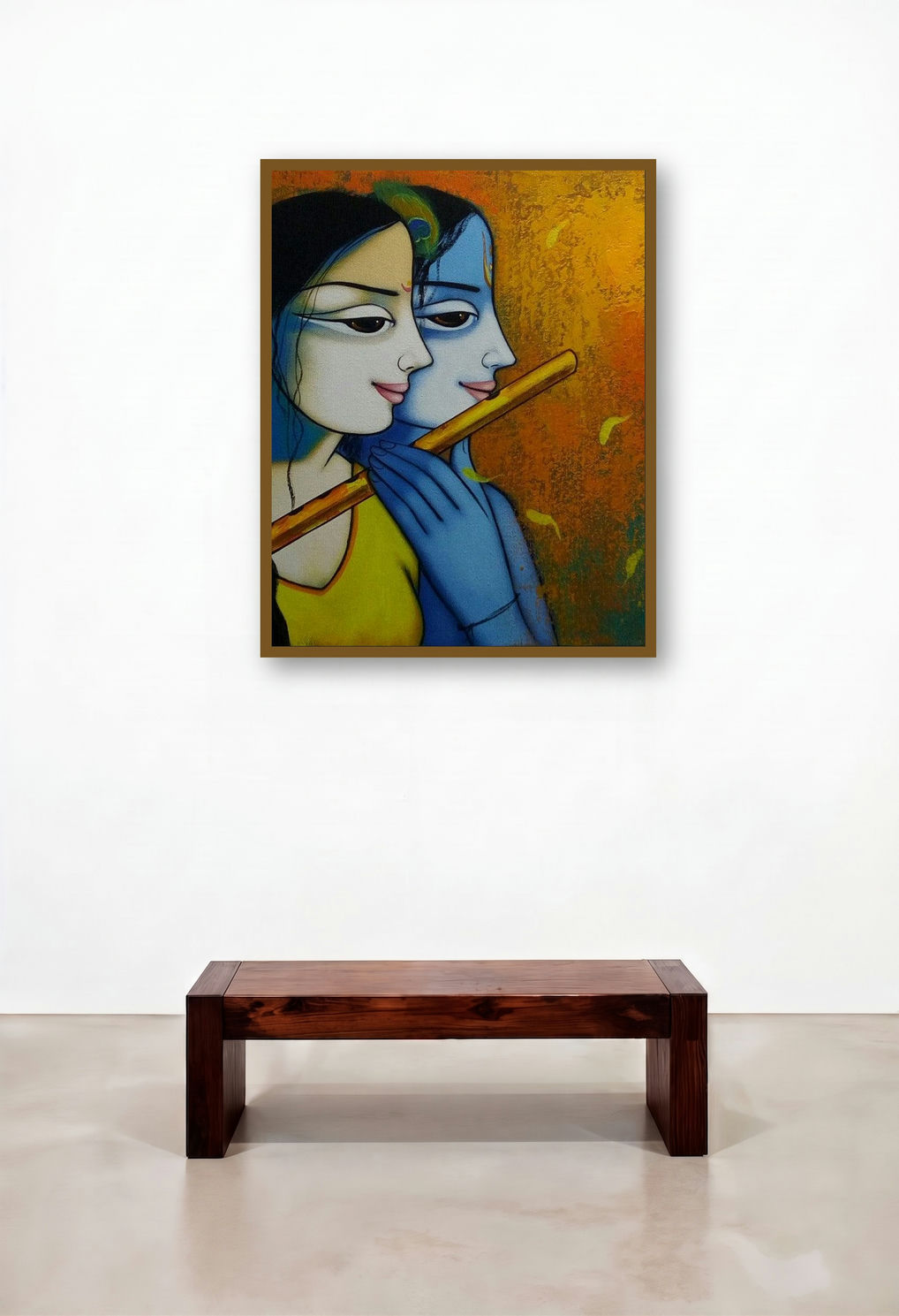 Radha Krishna 1 (Pravin Utge) by artist Pravin Utge displayed in a Mid-Century Modern Lounge
