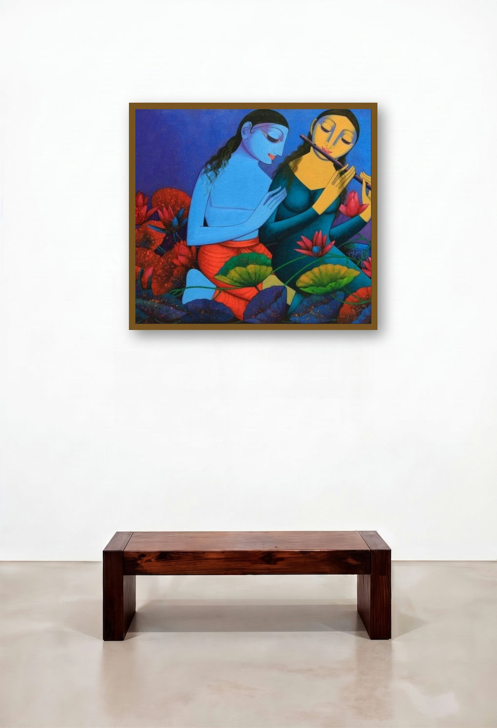 Radha Krishna 2 (Radha and Krishna's Melody) by artist Prakash Deshmukh displayed in a Modern Hotel Suite