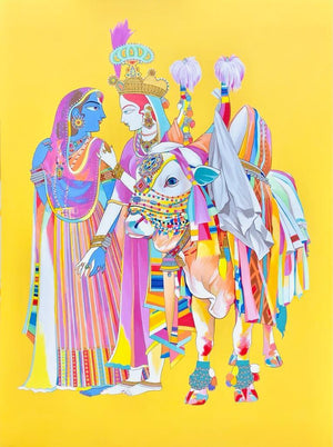 Religious acrylic painting titled 'Radha Krishna 2', 48x36 inches, by artist Mohammed Osman on Canvas