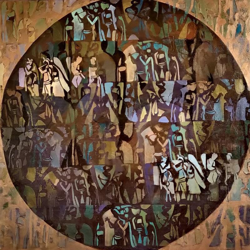 Religious acrylic painting titled 'Radha Krishna', 36x36 inches, by artist Zalak Bheda on Canvas