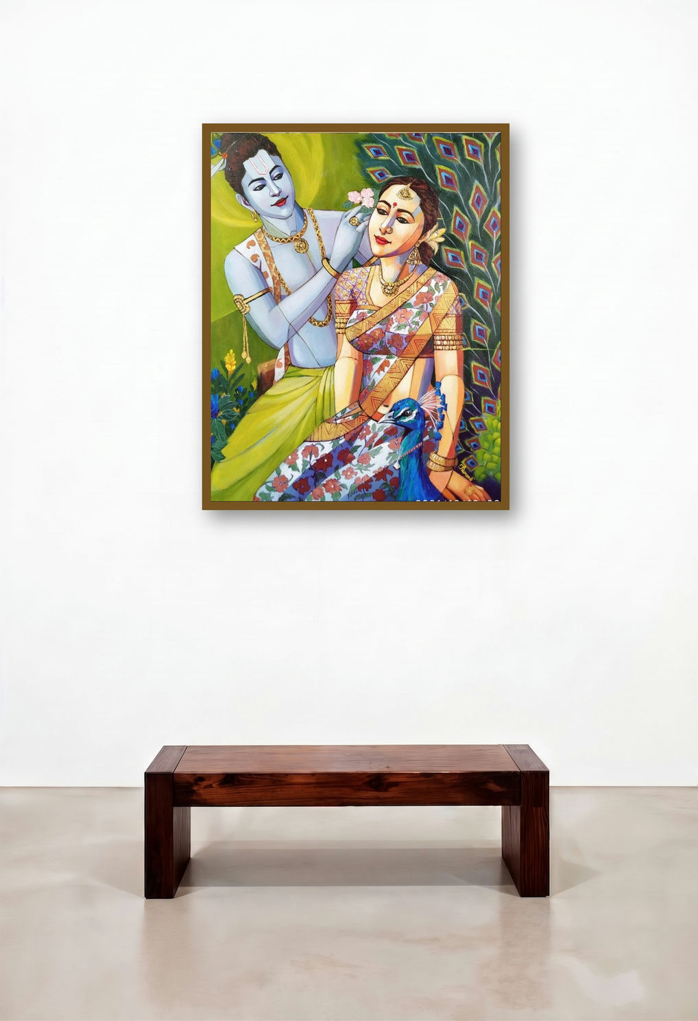 Radha Krishna (The Mahatma) by artist Tamali Das displayed in a Contemporary Penthouse