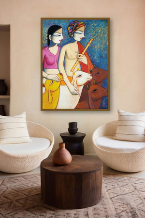 Radha Krishna by artist Pravin Utge displayed in a Luxury gallery