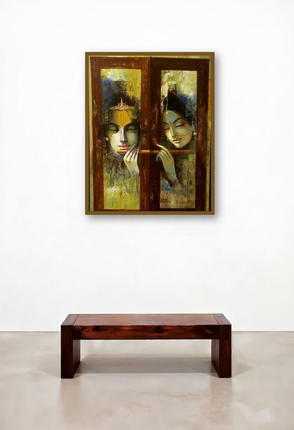 Radha Krishna (Melody of Love) by artist Vijay Gille displayed in a Traditional Dining Room