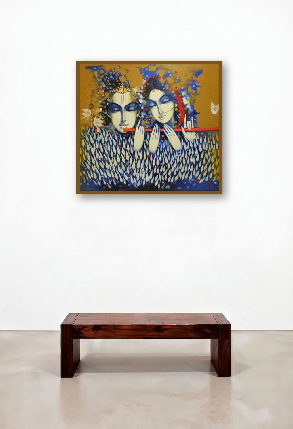 Radha Krishna (Divine Melody) by artist Vijay Gille displayed in a Scandinavian Family Room