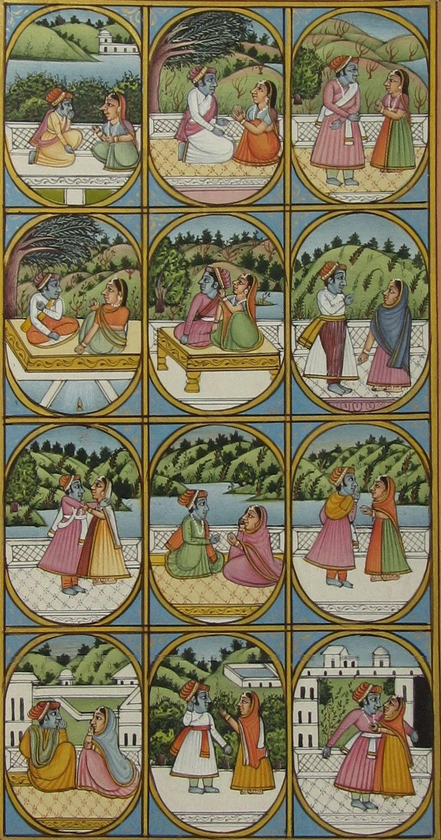 Religious miniature traditional art titled 'Radha Krishna', 8x5 inches, by artist Unknown on Paper