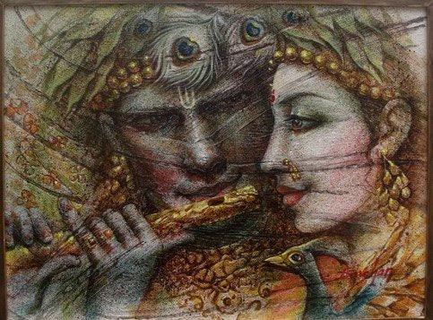 Figurative oil painting titled 'Radha Krishna II', 18x24 inches, by artist Darshan Sharma on Canvas