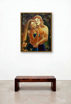 Radha Krishna Ii by artist Devirani Dasgupta displayed in a Art Deco Living Room