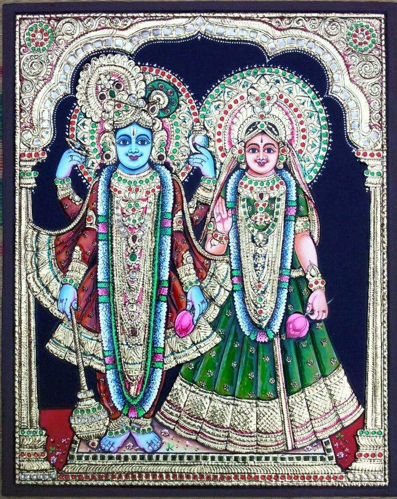 Religious tanjore traditional art titled 'Radha Krishna Tanjore Painting', 20x16 inches, by artist VANI VIJAY on Plywood