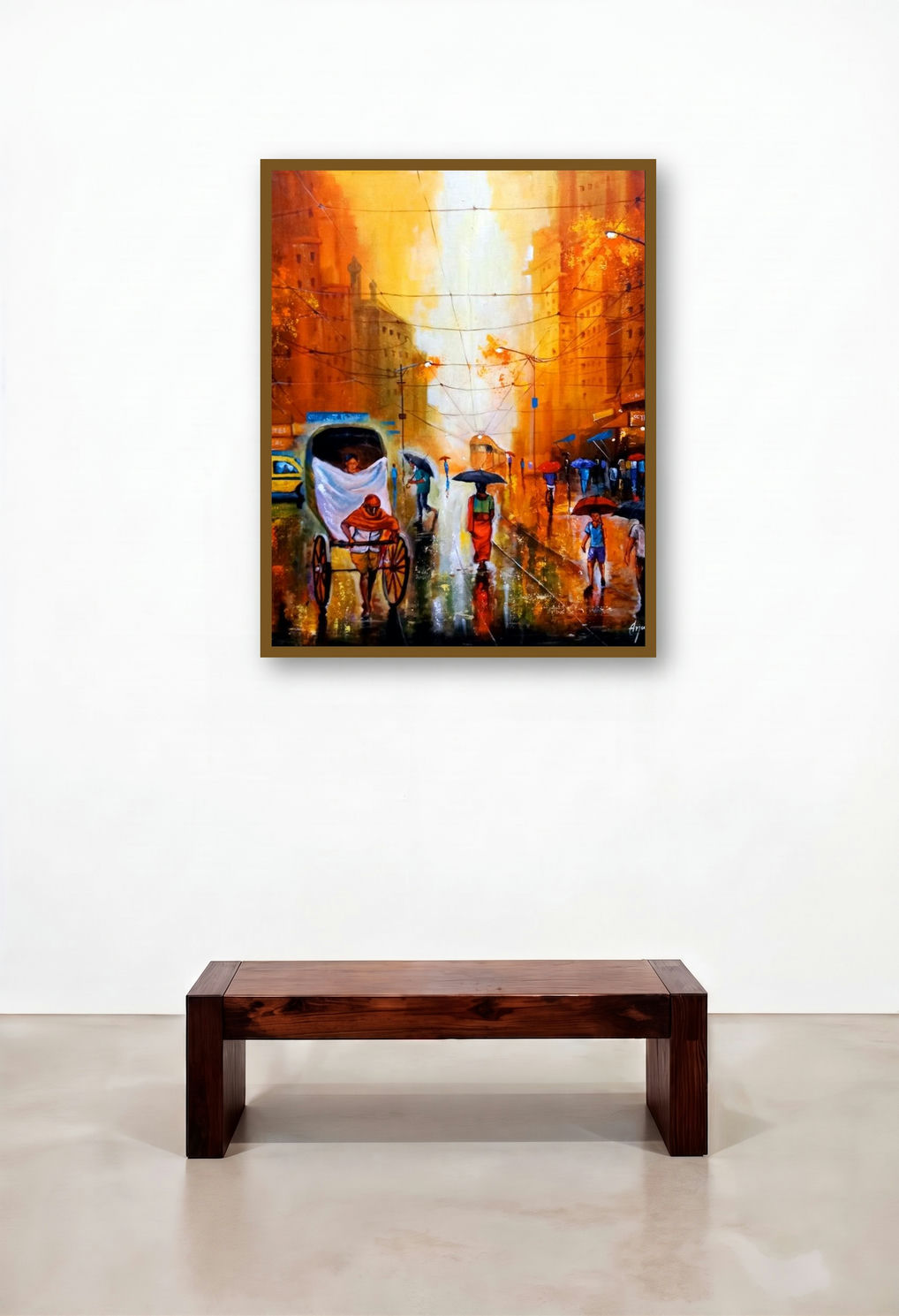 Rainy Day 2 (Monsoon Magic) by artist Arjun Das displayed in a Rustic Hotel Suite