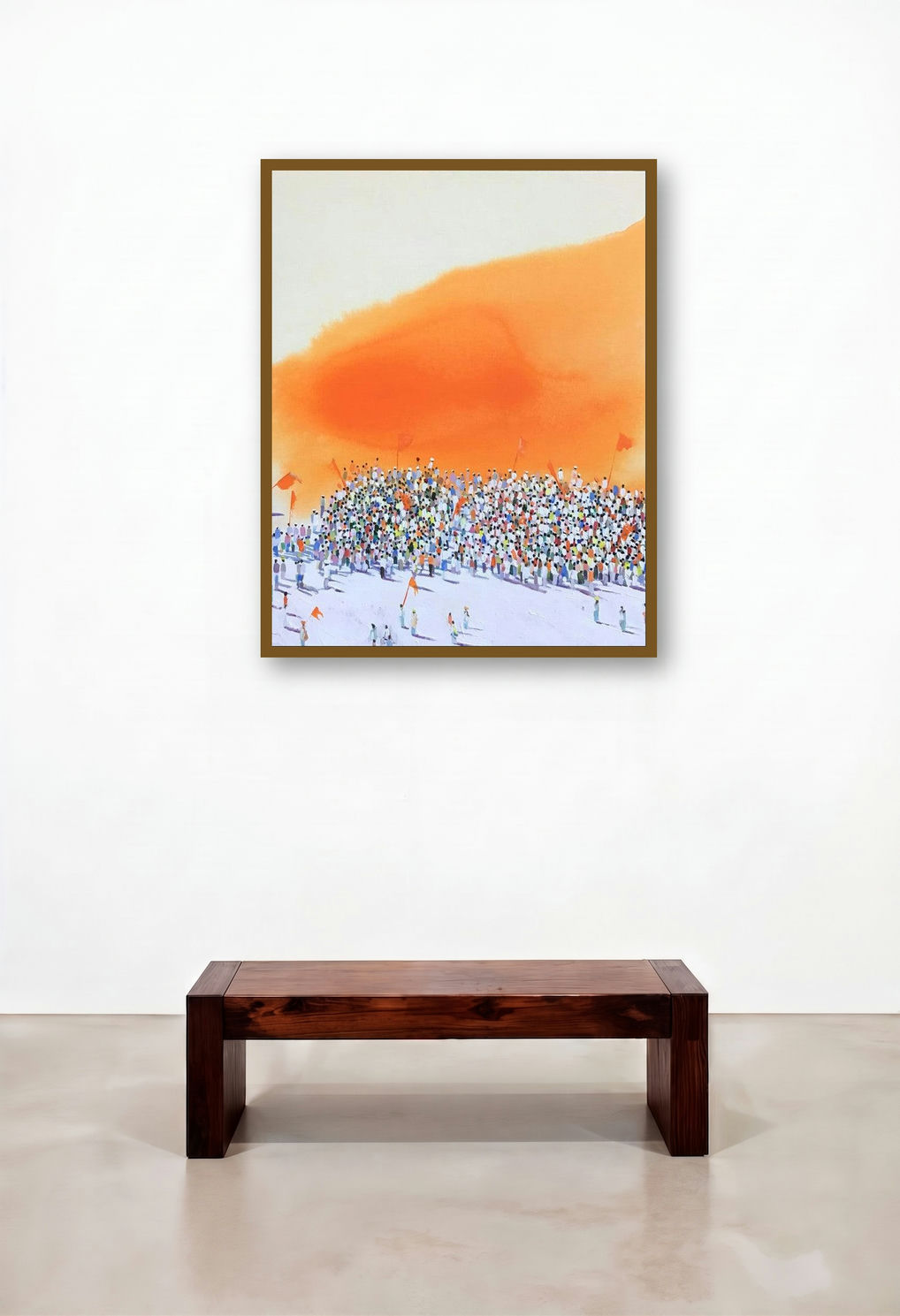 Rally (Saffron Sea) by artist Amol Satre displayed in a Contemporary Penthouse