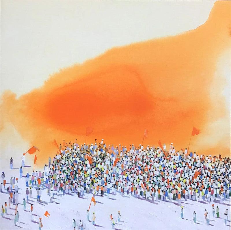 Religious acrylic painting titled 'Rally', 24x24 inches, by artist Amol Satre on Canvas