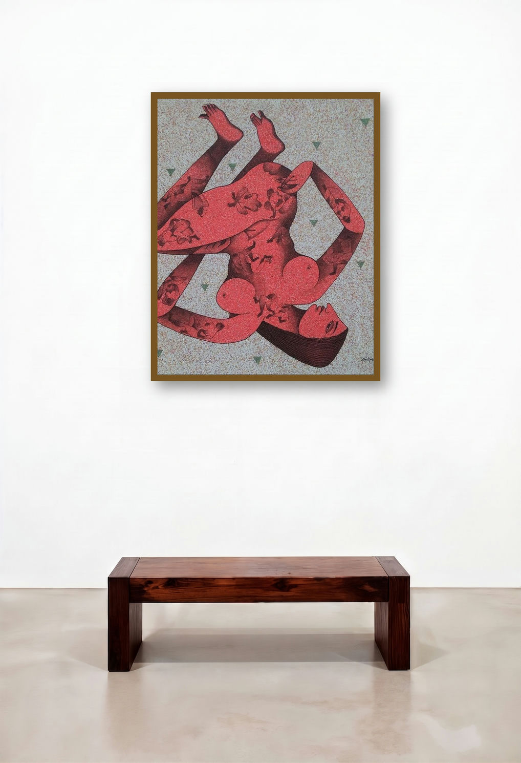 Rati (Crimson Reverie) by artist Chikmath Fv displayed in a Scandinavian Living Room