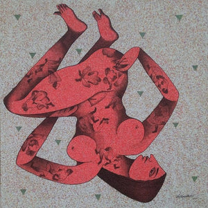 Figurative acrylic painting titled 'Rati', 30x30 inches, by artist Chikmath FV on Canvas