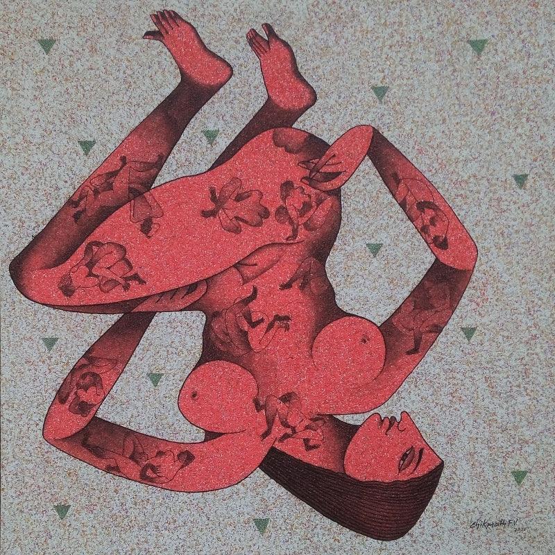 Figurative acrylic painting titled 'Rati', 30x30 inches, by artist Chikmath FV on Canvas