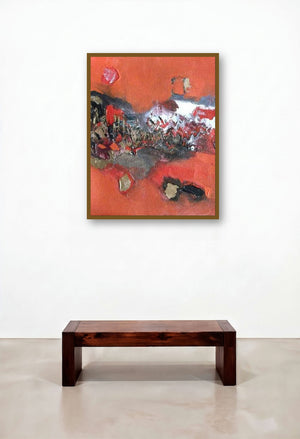 Red Abstract (Molten Dreams) by artist Deepak Guddadakeri displayed in a Classic Hotel Suite