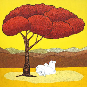 Nature acrylic painting titled 'Red Tree', 36x36 inches, by artist Deepali S on Canvas