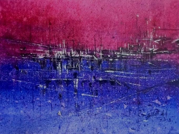 contemporary acrylic painting titled 'Reflection 3', 12x18 inches, by artist Dnyaneshwar Dhavale on Canvas