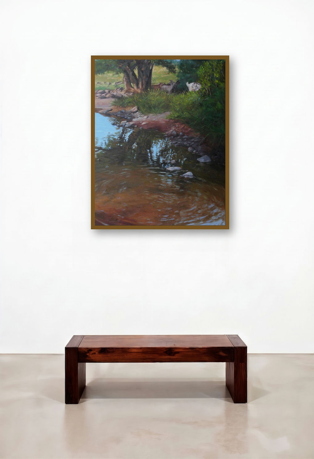 Reflection (Riparian Reverie) by artist Manoj Deshmukh displayed in a Elegant Dining Room