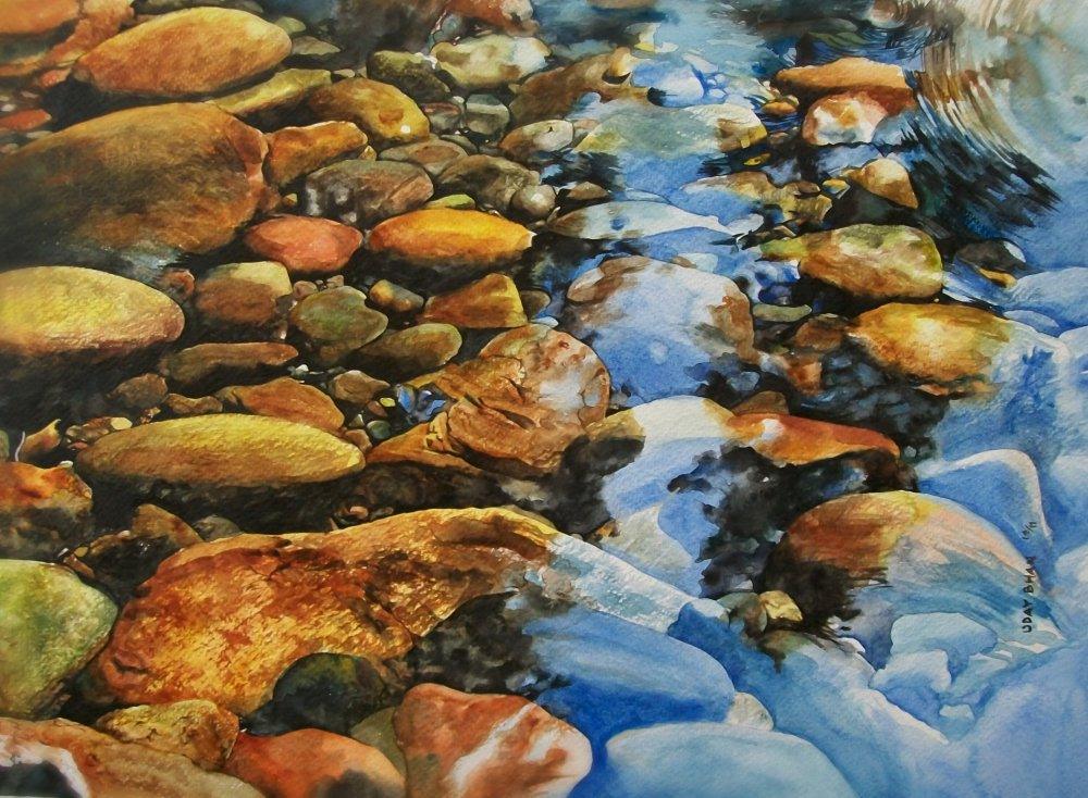 Nature watercolor painting titled 'Reflection', 16x12 inches, by artist Dr.uday Bhan on Paper