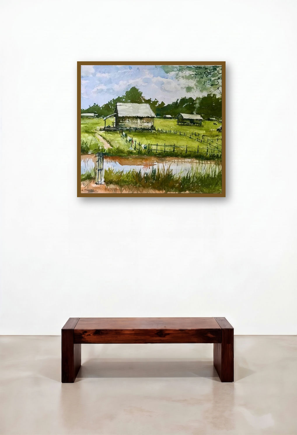 Reflection Village (Rural Harmony) by artist Ks Farvez displayed in a Urban Loft Library