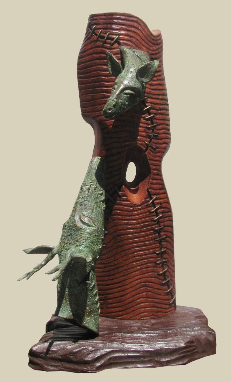 Animals sculpture titled 'Relation', 26x14x12 inches, by artist Subrata Paul on Bronze, Wood