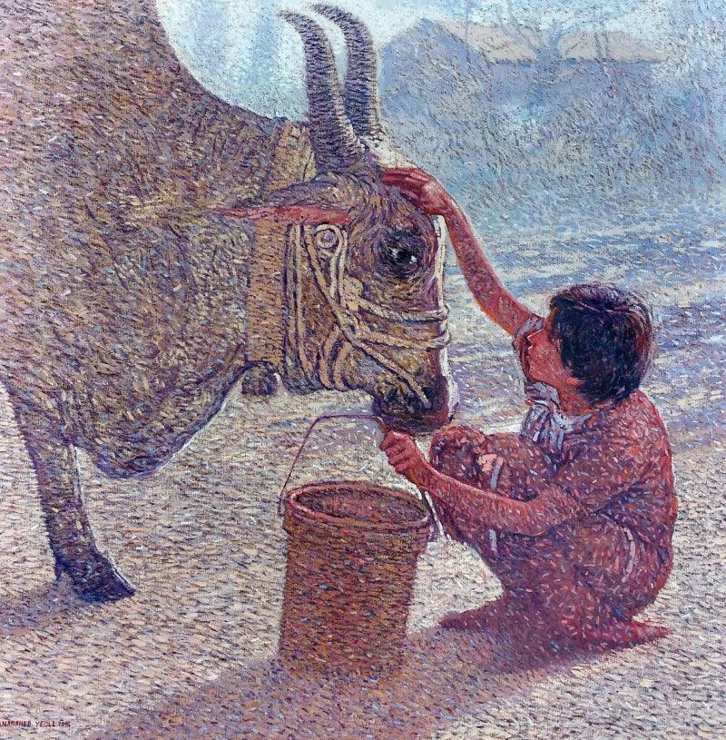 Figurative oil painting titled 'Relation', 36x36 inches, by artist NanaSaheb Yeole on Canvas