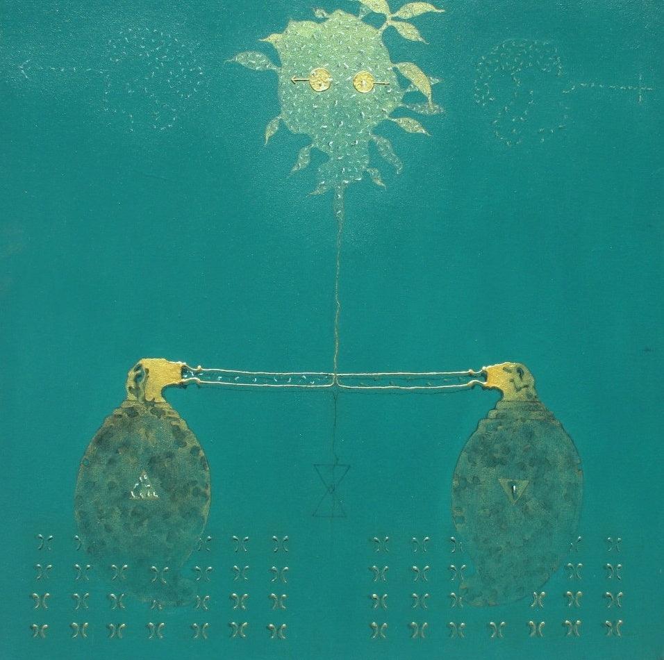 Animals acrylic painting titled 'Relation I', 24x24 inches, by artist Mukesh Hattarge on Canvas