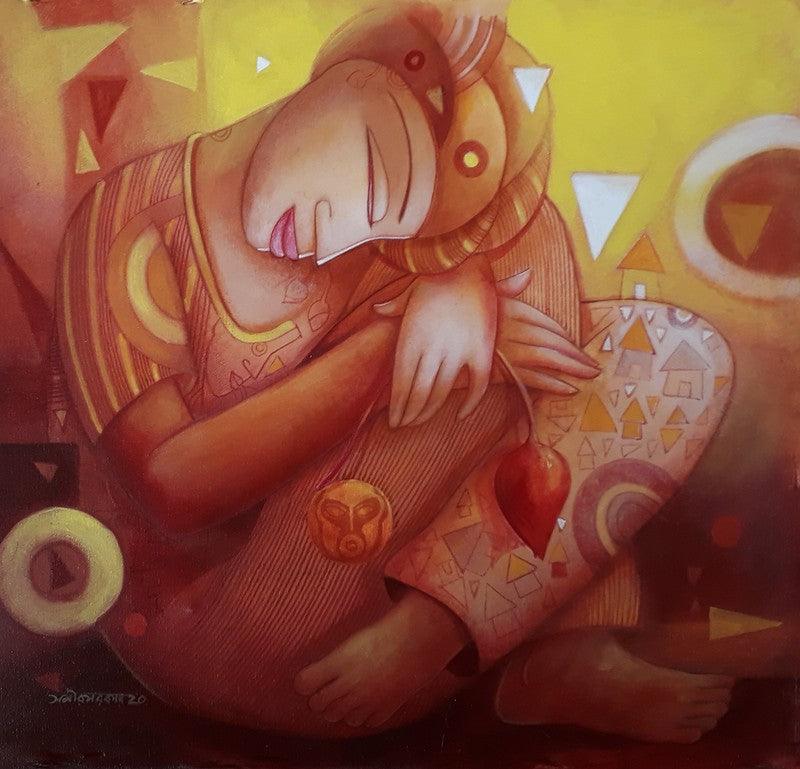 Figurative acrylic painting titled 'Rest', 19x20 inches, by artist Samir Sarkar on Canvas