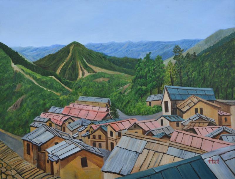 Cityscape oil painting titled 'Rising High', 30x40 inches, by artist Ajay Harit on Canvas