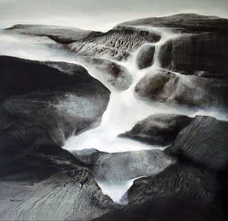 Landscape oil painting titled 'Rockscape', 72x72 inches, by artist Vinod Sharma on Canvas