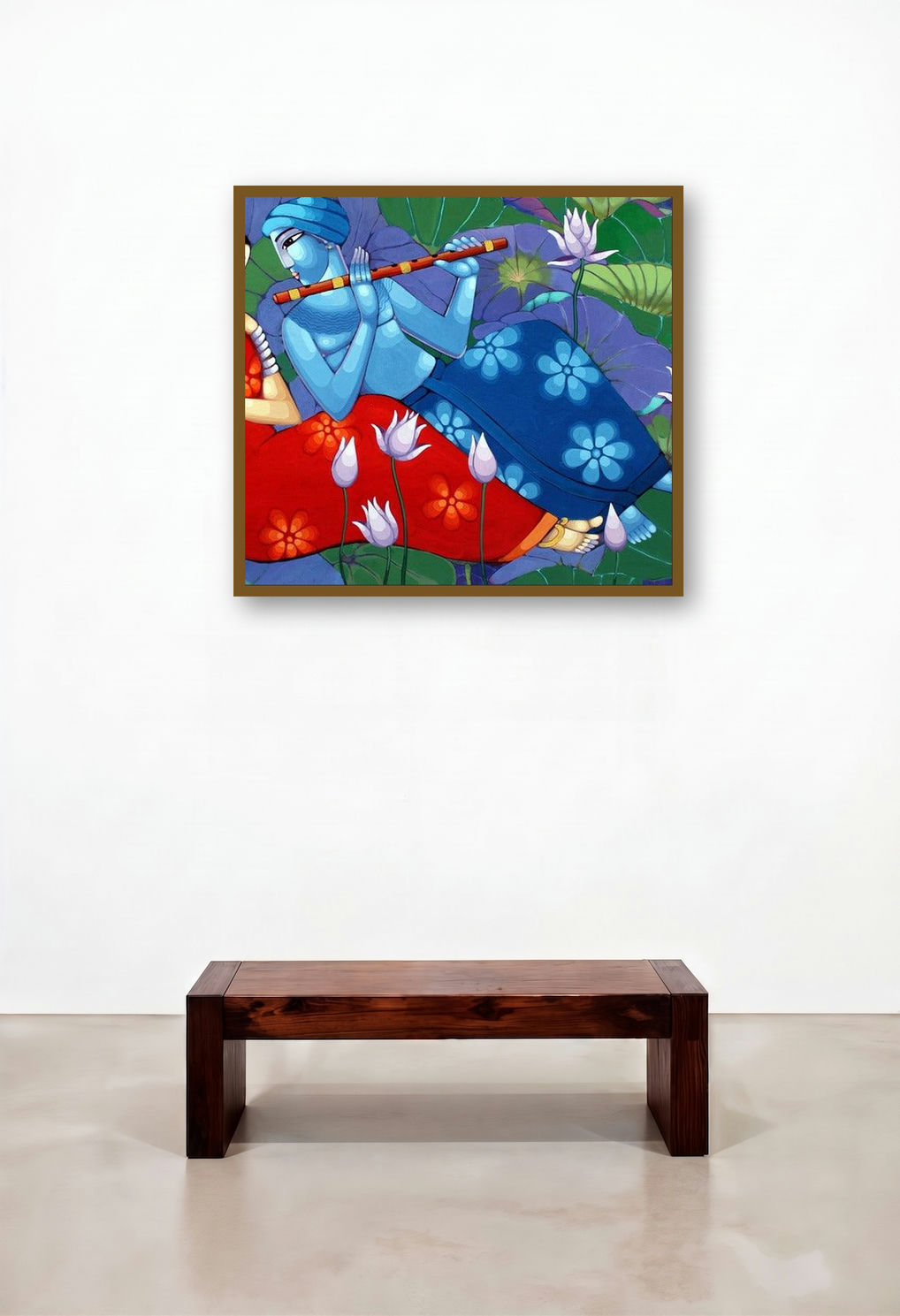 Romantic Couple (Lotus Love) by artist Sekhar Roy displayed in a Minimalist Penthouse