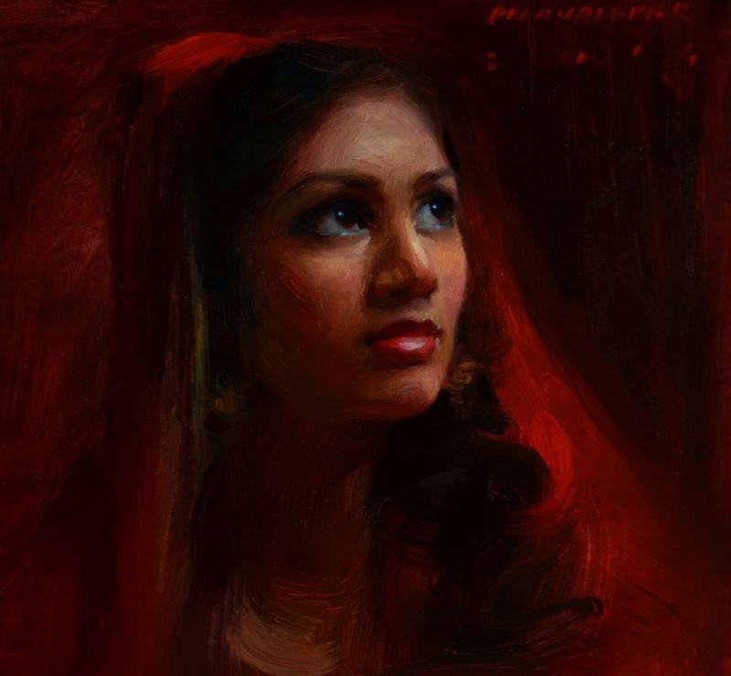 Figurative oil painting titled 'Rose', 12x14 inches, by artist Pramod Kurlekar on Canvas