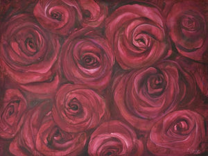 Nature oil painting titled 'Roses', 36x48 inches, by artist Durshit Bhaskar on Canvas